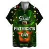 Casual overhemden voor heren, button-down St. Patricks' Day, overhemd met korte mouwen, herfstgroen, 3D-katoen, lang