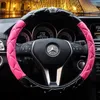 Stuurwielbedekkingen tweekleurige deksel lederen kroon diamant auto beschermingskoffer voor vrouw meisje auto interieur accessoires