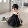 Fille robes robe noire pour enfants filles vêtements d'été 2023 sans manches sangle fronde Tulle Tutu Style coréen princesse robe d'été