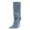 Boots Denim Women 2023 Sexy Stilettos Shivury Luxury Elegance High Heel S Pointed Toes Calf Dropshopping 231130