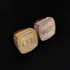 Avec pierres latérales lettre personnalisée cubaine HipHop bague bijoux Zircon 18K plaqué or personnalité Design Couple marque de mode poussière 204Y