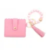 PU Leather Bracelet Wallet Keychain Party Favor Tassels Bangle Key Ring Holder Card Bag Silicone Beaded Wristlet Keychains FY3399 1130