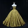 Party Dresses Evening Dress Strapless Shiny Golden Floral Short Puff Sleeves Lace Up Floor Length Tain Ball Gown Women Dressed B2162