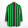Chemises décontractées pour hommes Colorblock Chemise Homme Neon Green Stripes Automne Blouses graphiques à manches longues Vintage Oversize Tops Cadeau d'anniversaire
