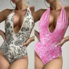 Mutade feminina 2023 Summer Impresso Slim Fit Slimming One Piece Swimsuit Bungle Deep Triângulo em V decote em V Biquíni