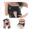 Sexy Costume Sexi Women Halter Backless Top Faux Leather Sexy Lingerie Set Printed Fabric Erotic Underwear Ladies Transparent Bodystocking