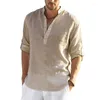 Męskie koszule Summer Men Men Bluzka Bawełniana bielizna Liss Lose Stand Tround Tops TEE SHIRT V Solid Solid Mężczyzna