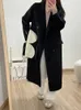 Mezclas de lana para mujer Zoki Invierno Grueso Oficina Señora Abrigo largo Elegante Moda Chaqueta de imitación Mujer Manga gris simple Todo fósforo Outwear 231129