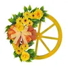 Couronne de fleurs décoratives jaunes, décor de fleurs de printemps, couronnes rondes rustiques artificielles, nœud papillon à carreaux à pois