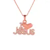 Pendant Necklaces Hip Hop Fashion Crystal Heart Necklace Letter Rhinestone "I Love Jesus" Gift For Women Rose Gold Color Christian