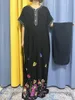 女性のためのエスニック服アバヤ2023イスラム教徒の綿純粋なVネック刺繍アフリカンドレスゆるいノベルティローブフェムムスルマン