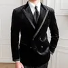 Ternos masculinos Blazers Outono Britânico Preto Veludo Homens Blazers Double Breasted Jaqueta Casual Casamento Vestido de Negócios Casaco Social Banquete Smoking Traje 231130