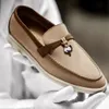 L Piana Shoes Summer Walk Charms Suede Shoiders Moccasins Ampricot Leather Leather Men Men Dlists Diped on Flats Women Women Luxury Dress Frick Frick Fractory Footwear