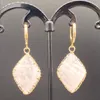 Boucles d'oreilles pendantes couleur or jaune clair, pierre de Malachite en forme de losange pour femmes, bijoux en cristal de roche