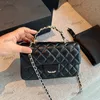 Borsa a tracolla Woc da donna di design 23K Borsa a tracolla in pelle intrecciata con diamanti da 20 cm Borsa a tracolla di lusso con catena Matelasse Borsa per trucco Borsa classica nera Borsa a busta Sacoche