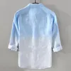 Casual shirts voor heren linnen gradiënt auto shirt losse vierkante kraag driekwart mouw shirtmen's