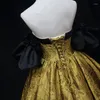 Party Dresses Evening Dress Strapless Shiny Golden Floral Short Puff Sleeves Lace Up Floor Length Tain Ball Gown Women Dressed B2162