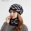 Beanie/Kafatası Kapakları Kış Beanie Şapkalar Set Sıcak Örgü Şapka Kadın Kafatası Kap Balaclava Boyun Içılı Kalın Polar Çizgili Bobble Hat ile Kadınlar İçin S231130