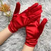 Five Fingers Glove Satin Short Sexy Sunscreen Summer Anti UV Elastic Thin Mittens Driving Full Finger Red White Black Dress 231130