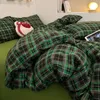 Set di biancheria da letto Set copripiumino per camera singola scozzese retrò verde Set piumino in tessuto skinfriendly Biancheria da letto in cotone stile coreano 231129