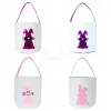 Easter Rabbit Print Bucket Canvas Sequins Bunny Easter Basket Plush Easter Hunt Egg Candy Storage Bucket Party Supply RRA3948 ZZ