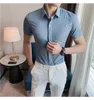 Herrklänningskjortor Summer Thin Short-Sleeved Shirt Light Slim Fit Simple Embroidered Secret Door Packet Korean Version Men