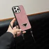 Luxury Triangle Designer Phone Case for iPhone 15 14 13 12 Pro Max Bling Fashion Back PU Leather Cover Shockproof Shoulder Cross Body Strap Clasp Shell