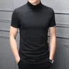 Herr t-skjortor herr mode mock nack t-shirt avslappnad kort hylsa fast färg smal passar tops undertröja fritid klubb parti sport topp