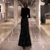 Vestidos de festa Vestidos de noite Banquete feminino elegante e sofisticado, pequeno e luxuoso, vestidos de lantejoulas pretos, anfitrião da conferência anual