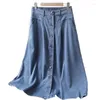 Jupes 2023 tout-match mode taille élastique longue pour les femmes printemps couleur unie simple boutonnage poches Style coréen jupe en jean