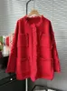 Women's Sweaters EWQ O-neck Tassel Pockets Patchwork Sweater Cardigan Jacket Women Long Sleeve Christmas Red Coat Winter Autumn 16O481 231130