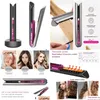 Alisadores de cabelo Alisador sem fio com base de carregamento Flat Iron Mini 2 em 1 rolo USB 4800mAh portátil modelador sem fio seco e DH15M