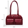 Evening Bags Retro Red Women s Satchel Hobo Bag Patent Leather Multi Pocket Luxury Designer Handbag Female Shoulder Underarm Tote Purses l231129