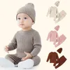 Kläderuppsättningar 3st-Sweater Sets Autumn Winter Baby Clothing Set Sweaterhatpants Warm Sticked Christmas Gift Born Toddler Outfits Suits 231130