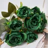 Decorative Flowers A Bunch Of Vintage 8-head Artificial High-quality Silk Peony Green Rose Decoration Fake Wedding Table Party Living