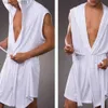 Men's Robes Hommes Robes respirant peignoirs chemise de nuit glacé soyeux à capuche sans manches pyjamas mode Homewear vêtements de nuit sexy vêtements décontractés L231130