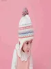 Beanie/Skull Caps Connectyle Tobardler Infant Kids Thick Warm Cotton Cute Jacquard White Winter Hat Sherpa Foded Knit Hat Earfap Skull Cap med POM Q231130