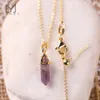 Pendants Yammy Mini Crystal Point Pendant Chain Necklace Healing Quartz Amethyst Lapis Stone Pendulum Chakra Jewelry