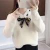 Kadın Örgü 2023 Sonbahar Kış Kadın Sweaters Örme Jumper Bow Tie Alkovers Sıradan Uzun Kollu İnce Sweater Femme Pull P800