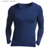 Sous-vêtements thermiques pour hommes Sous-vêtements thermiques pour hommes T-shirt à base fineAutomne hiver Long traîneau rond/col en V Sous-vêtements thermiques Chemise de fond L231130