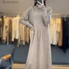 Grundläggande avslappnade klänningar Rongyi 100% merinoull 2023 Autumn and Winter New Dress Women's Clothes Half High Neck Pullover Long Dress Top Fashion Koreanl231130