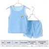 Set di abbigliamento 2 pezzi Vestiti estivi per bambini Canotta in cotone di colore solido Canotta corta Ragazza ragazzo Abiti casual per bambini T-shirt senza maniche per bambini