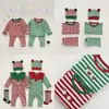 Bekleidungssets MILANCEL Weihnachts-Babykleidungsset, gestreifte Bluse, Latzmütze, Mütze und Hose, Kleinkindanzüge 231130