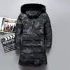 Men's Down Camouflage Jaqueta longa colarinho de pele de alta qualidade de pato branco de pato branco de inverno Menções de inverno quebra -vento