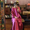 Casual Dresses Women Linen Dress Solid Color Button O-Neck Seven Sleeve 2023 Summer Vintage Loose Robes High Quality MT11