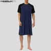 Мужские халаты 2023 Мужские халаты Пижамы в стиле пэчворк Свободные с круглым вырезом с короткими рукавами Дышащая домашняя одежда Мужская повседневная уютная одежда для отдыха S-3XL L231130