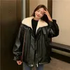 Cappotto da donna in pelle finta retrò spesso caldo inverno donna peluche pelliccia sciolta integrato risvolto giacca a maniche lunghe coreano femminile streetwear outwear 231129