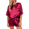 Dames slaapkleding vaste kleur ronde nek korte mouwen dames comfortabele ondergoed set crop top shorts pyjama's satijn femme