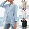 Kvinnors blusar Kvinnor Bomullslinne Lång ärm Loose V-Neck Breattable Soft Shirts Ladies Overdimasion Pullover Blouse Tops Shirt Female