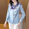 Blusas femininas camisas moda flor impressão mulheres elegante turn-down colarinho 2023 primavera outono senhora manga longa topsyolq